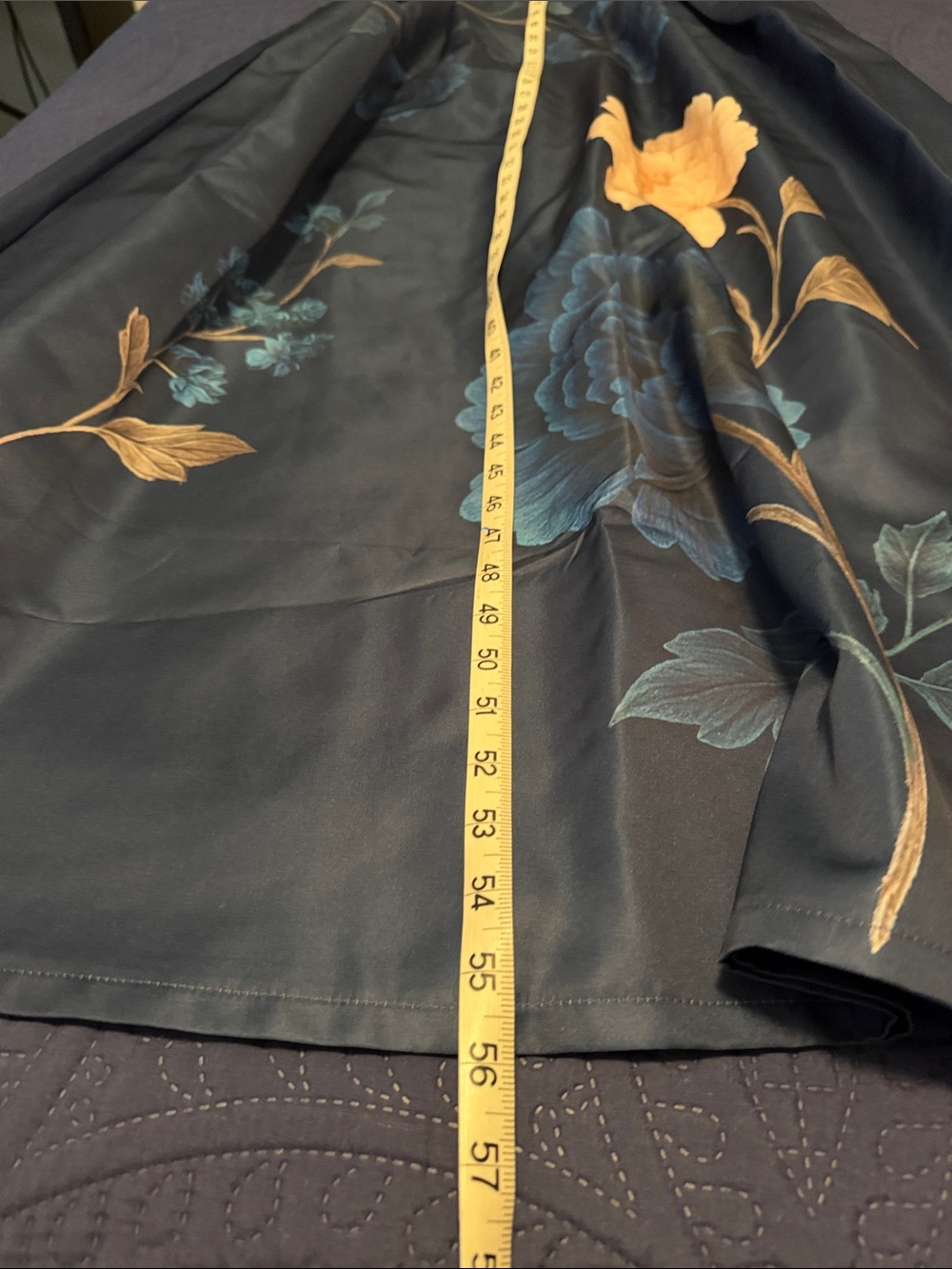 Navy Floral Satin Tie Waist Maxi Dress with Blue and Cream Peony Blooms - Picture 7 of 11